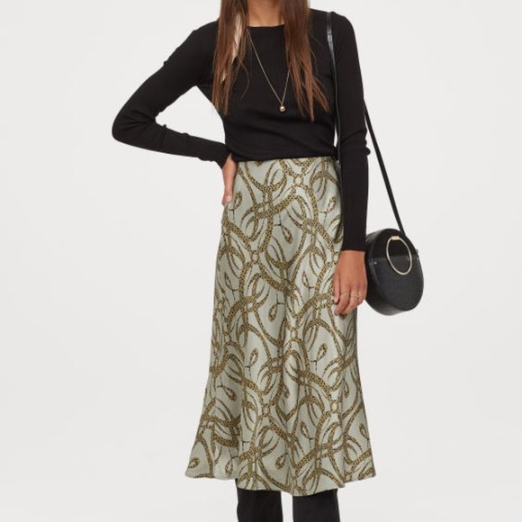 Richard Allan x H&M Collab Patterned Skirt Sz 14 Olive Green - Picture 4 of 6